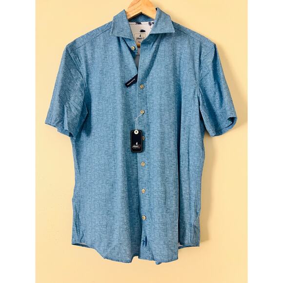 NEW NWT $158 johnnie-O Avin Jersey Knit Button Up Shirt Maliblu Blue Size S - Picture 5 of 8